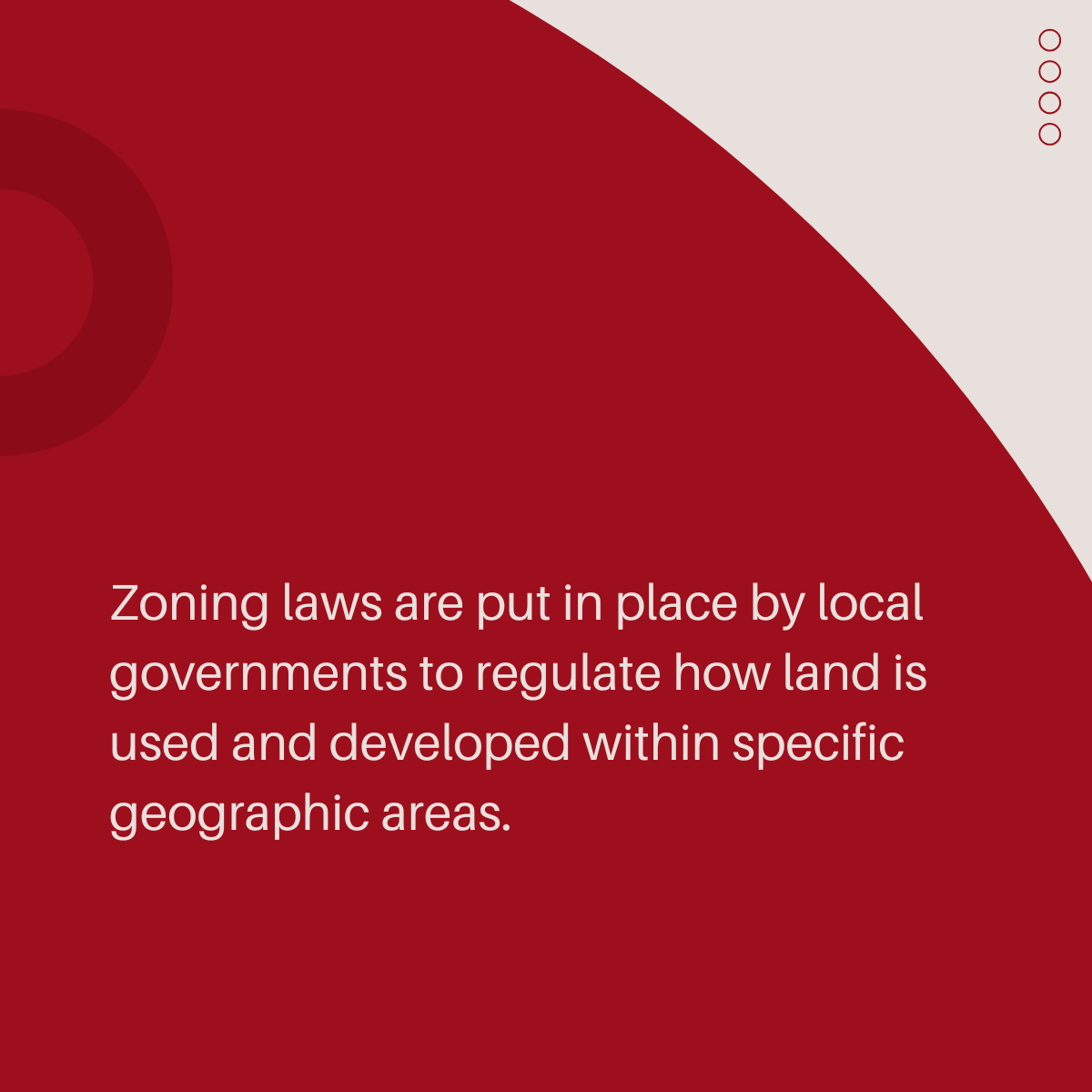 Zoning laws text on red background illustrating regulations on land use and development by local governments.