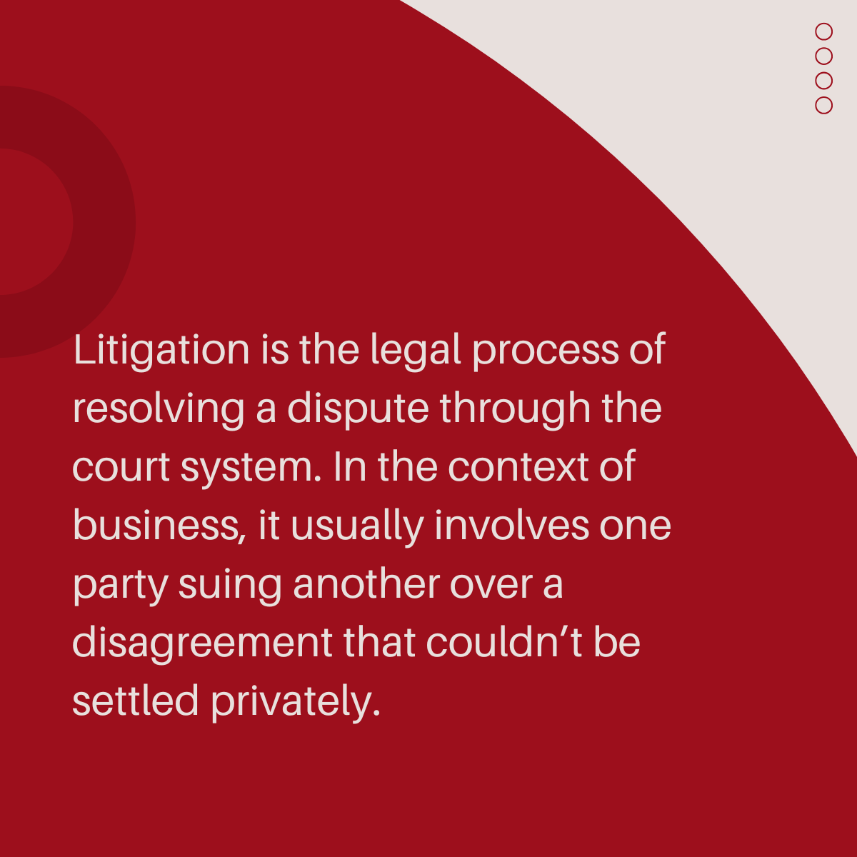 Litigation process graphic highlighting legal dispute resolution in business context, emphasizing court involvement and inability to settle privately.