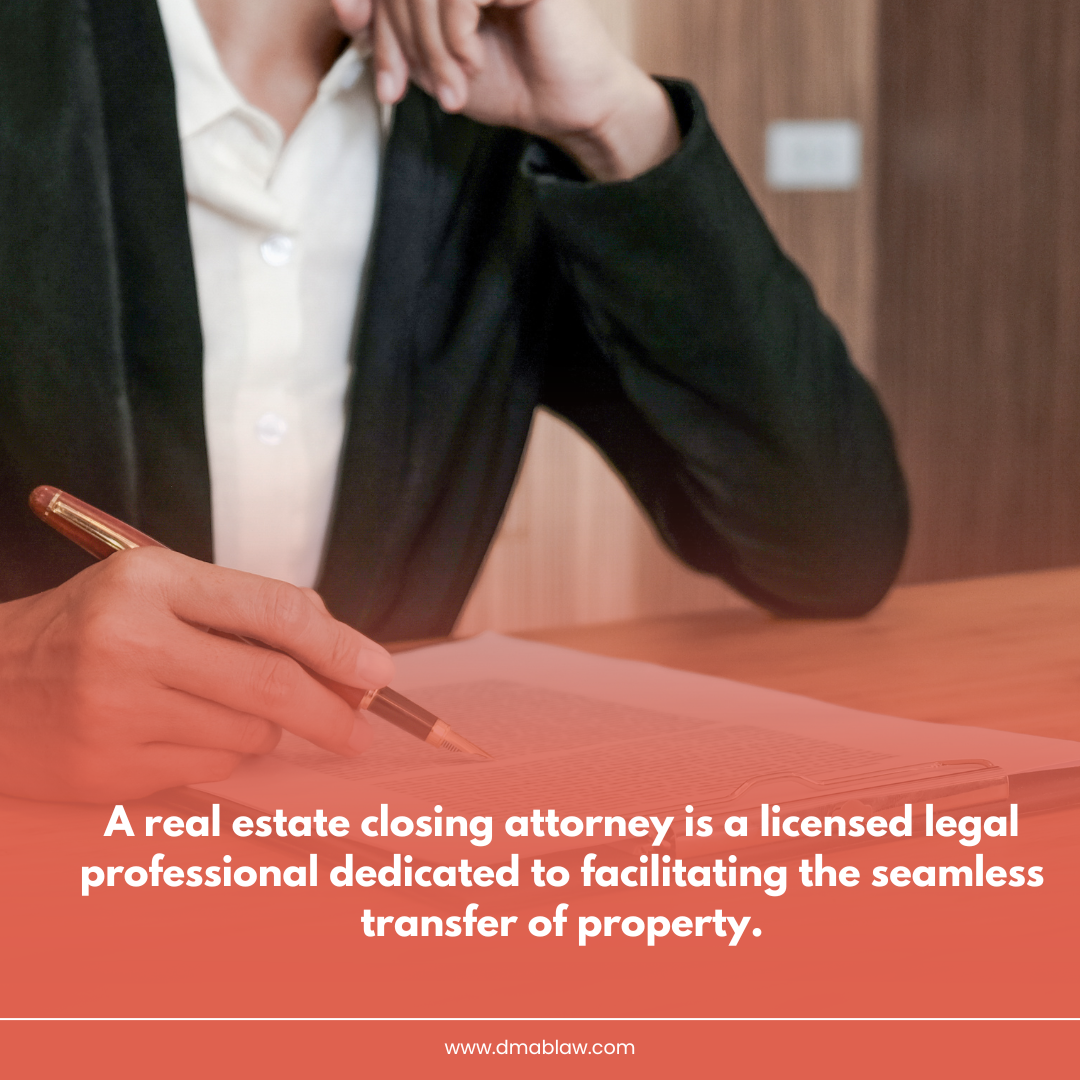Real estate closing attorney reviewing documents and preparing for property transfer, emphasizing legal compliance and meticulous management.