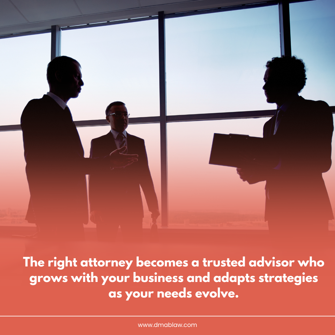 Business attorney meeting with clients in silhouette against a window, emphasizing trusted advisory relationships and strategic growth for businesses.