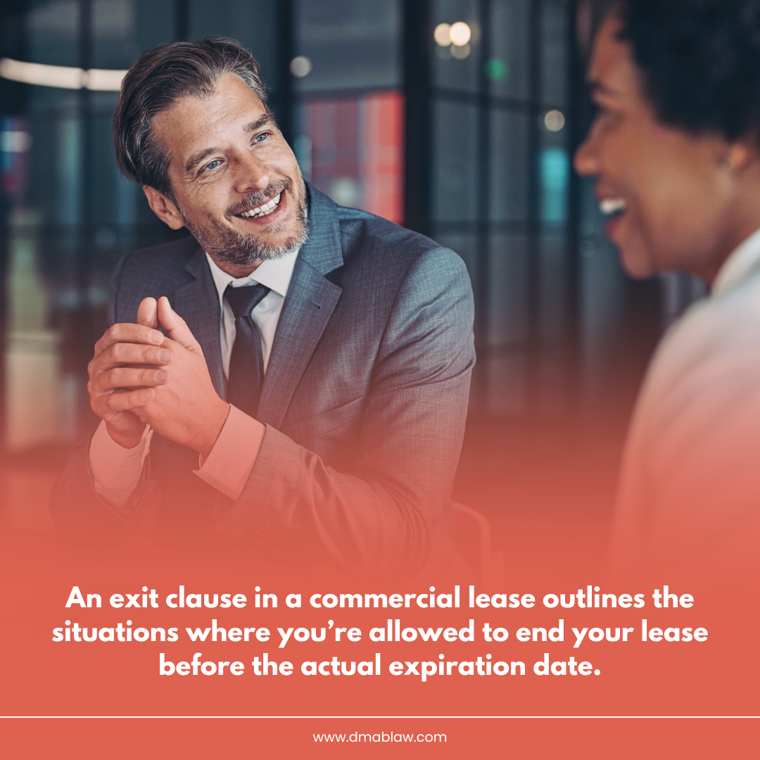 Professional man in a suit discussing commercial lease exit clauses, emphasizing lease termination options before expiration.