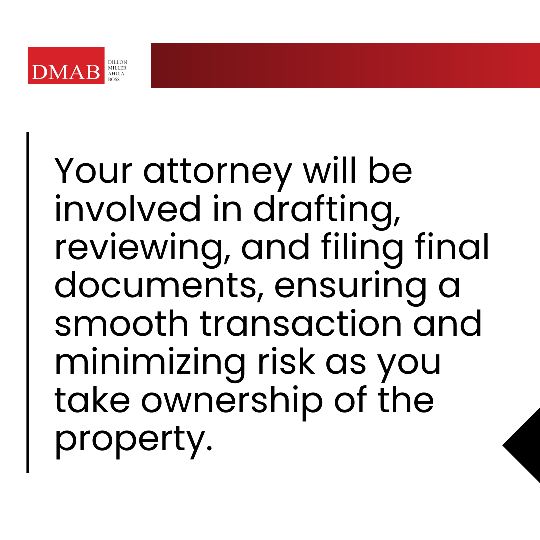 Informational graphic explaining the role of a real estate attorney in drafting, reviewing, and filing commercial property documents