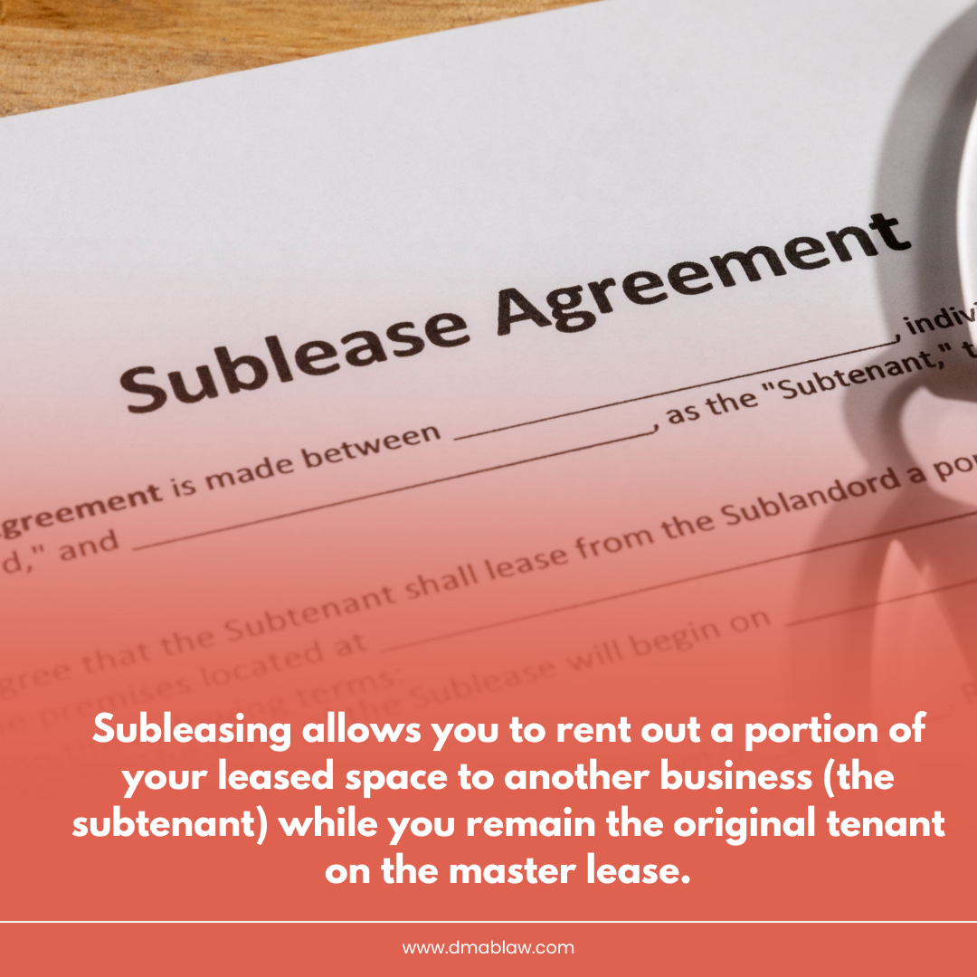 Sublease Agreement document with text highlighting subleasing benefits for business owners, emphasizing the importance of legal compliance and tenant responsibilities.