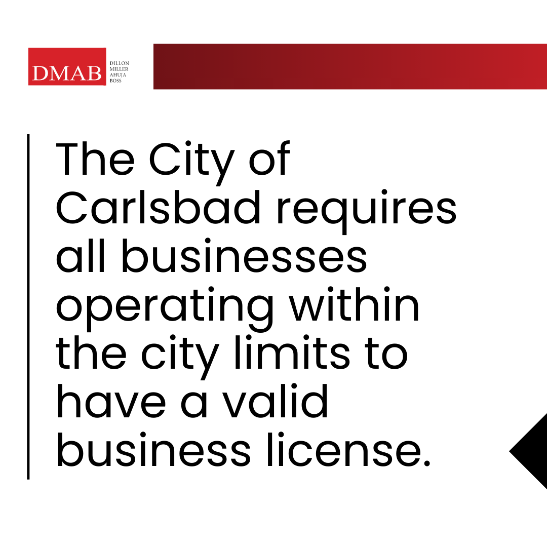 Informational graphic stating that the City of Carlsbad requires businesses operating within city limits to maintain a valid business license.