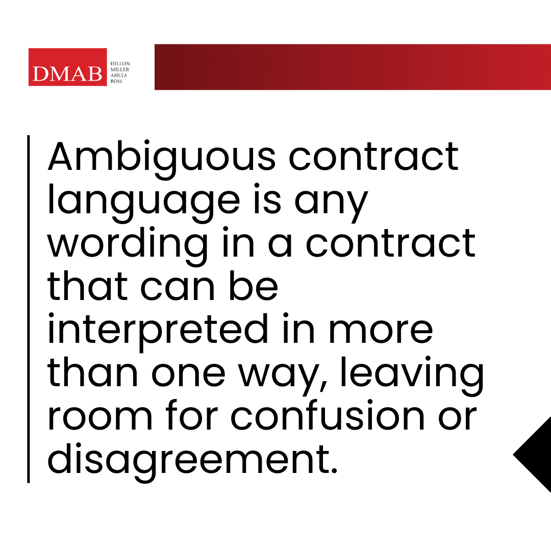 Graphic explaining that ambiguous contract language can be interpreted in more than one way, leading to confusion or disagreement