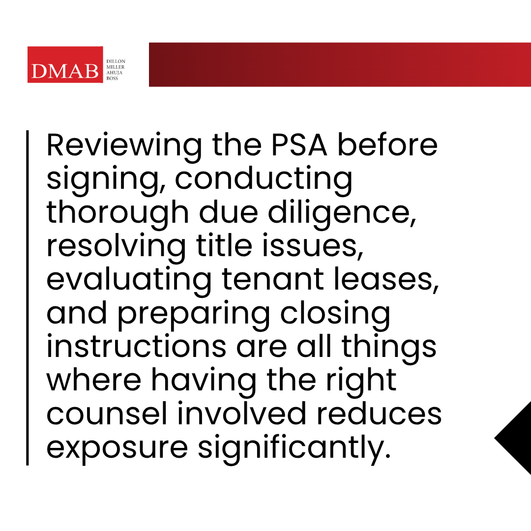 A real estate attorney Carlsbad CA graphic outlining the key pre-closing steps that reduce legal exposure in a commercial property transaction