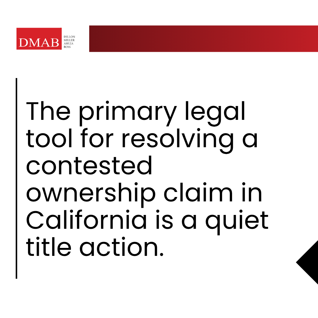  Graphic explaining how a real estate attorney Carlsbad may use a quiet title action to resolve contested ownership claims and clear property title issues in California