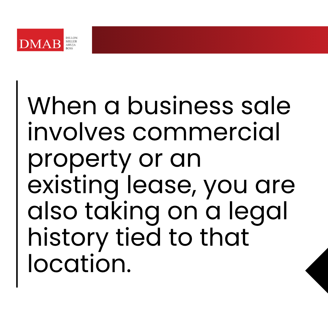 A graphic image about a real estate attorney Carlsbad CA explaining that commercial property sales may involve existing leases and legal obligations tied to the location