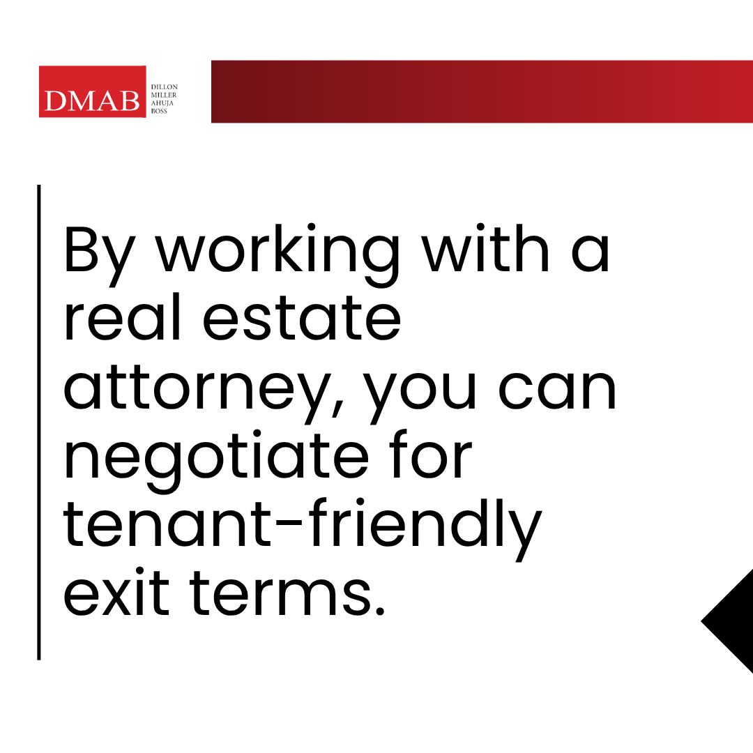  A graphic image stating the importance of working with a real estate attorney Carlsbad CA to negotiate tenant-friendly commercial lease exit terms