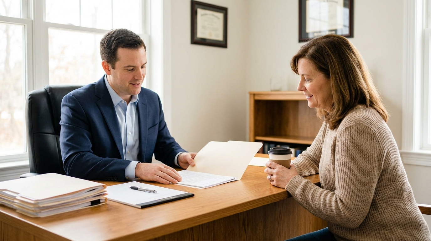 Attorney explaining estate planning options, including trusts and wills, during a consultation with a California homeowner
